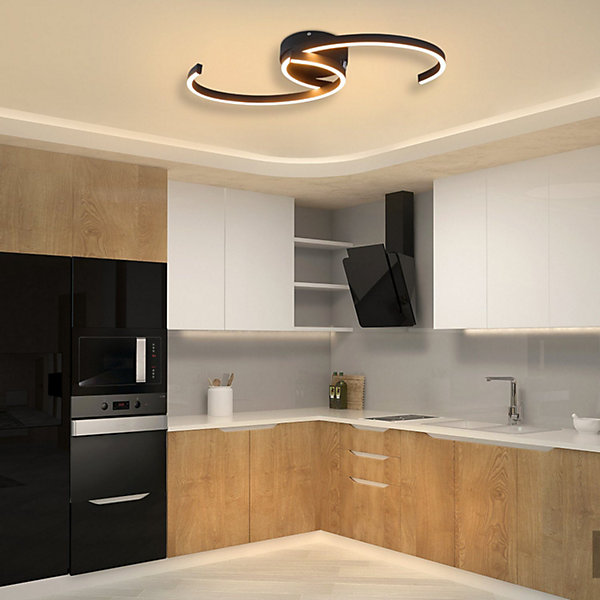 NETTLIFE Plafonnier LED Moderne 60 cm Noir 24 W Blanc Chaud Lampe de Salon pour Chambre Cuisine Couloir Salle à Manger