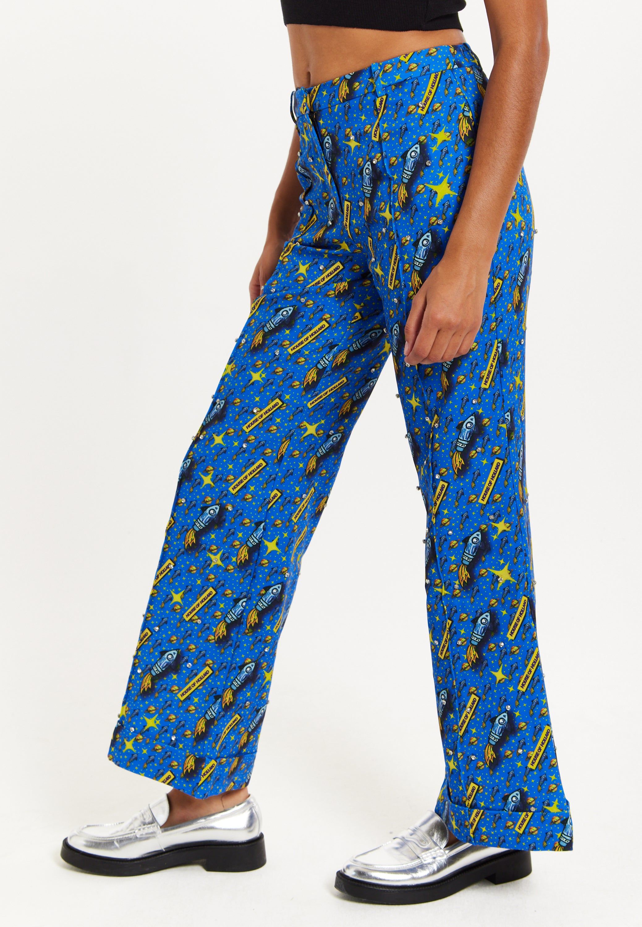 House of Holland Rocket Print Diamante Embellish Trousers