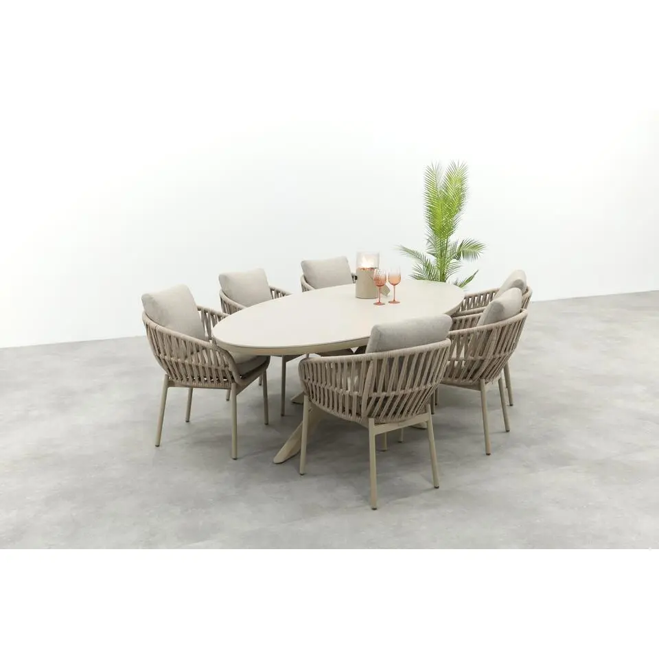 VDG Romeo/Ventaro ovale tuinset voor 6 personen 240x115 cm. - Latte