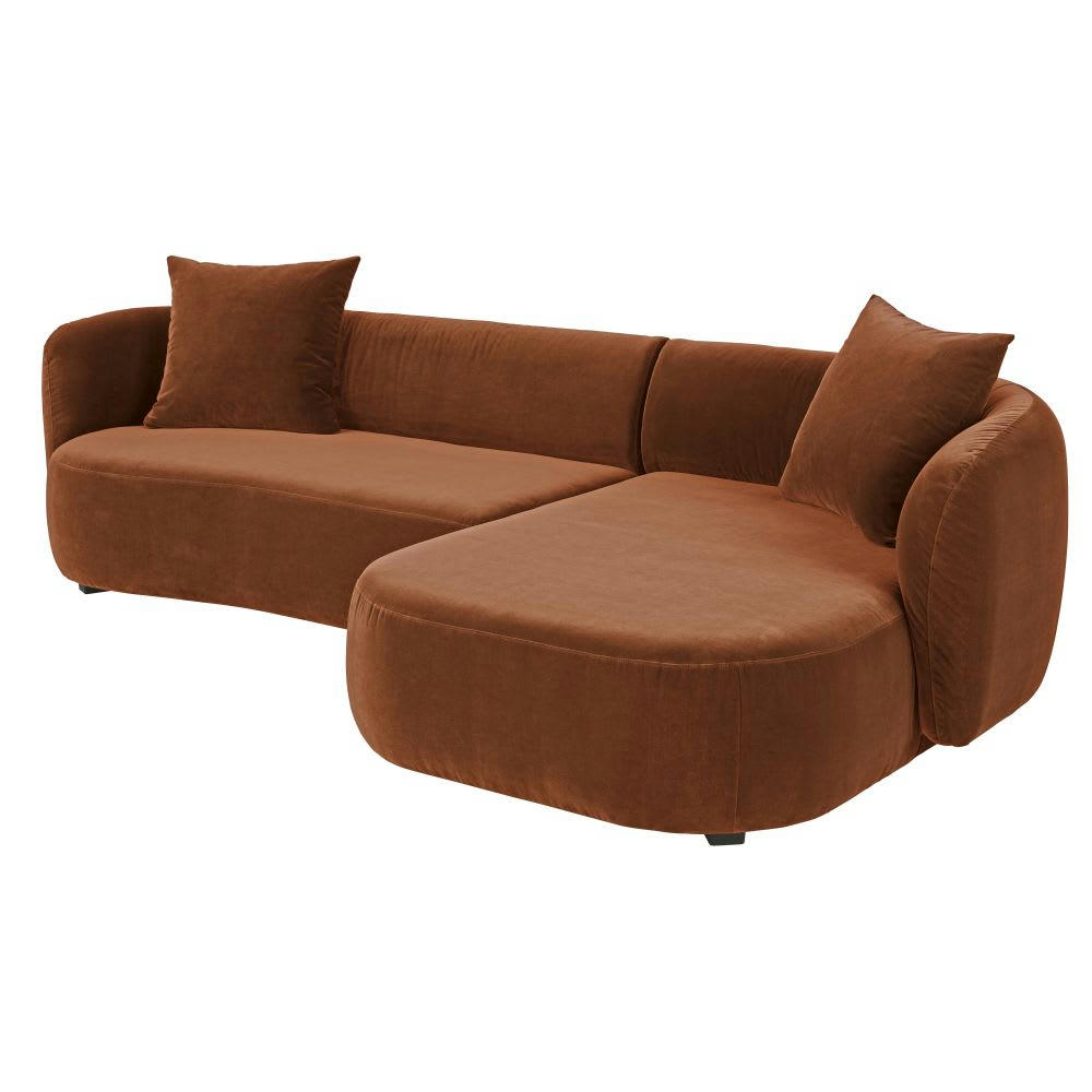 Curve - Canapé d'angle droit 4/5 places en velours terracotta
