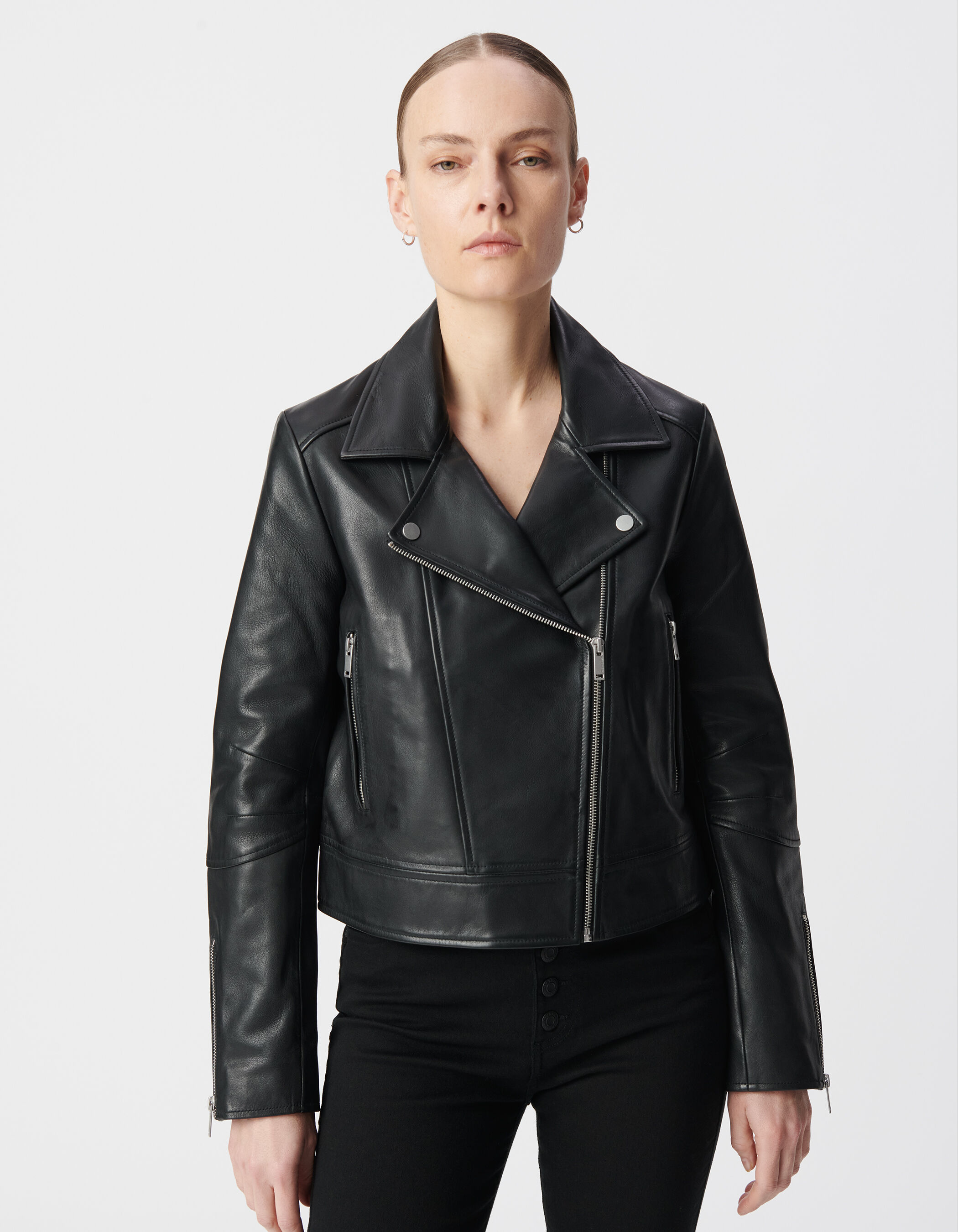 Blouson noir cuir esprit motard Femme