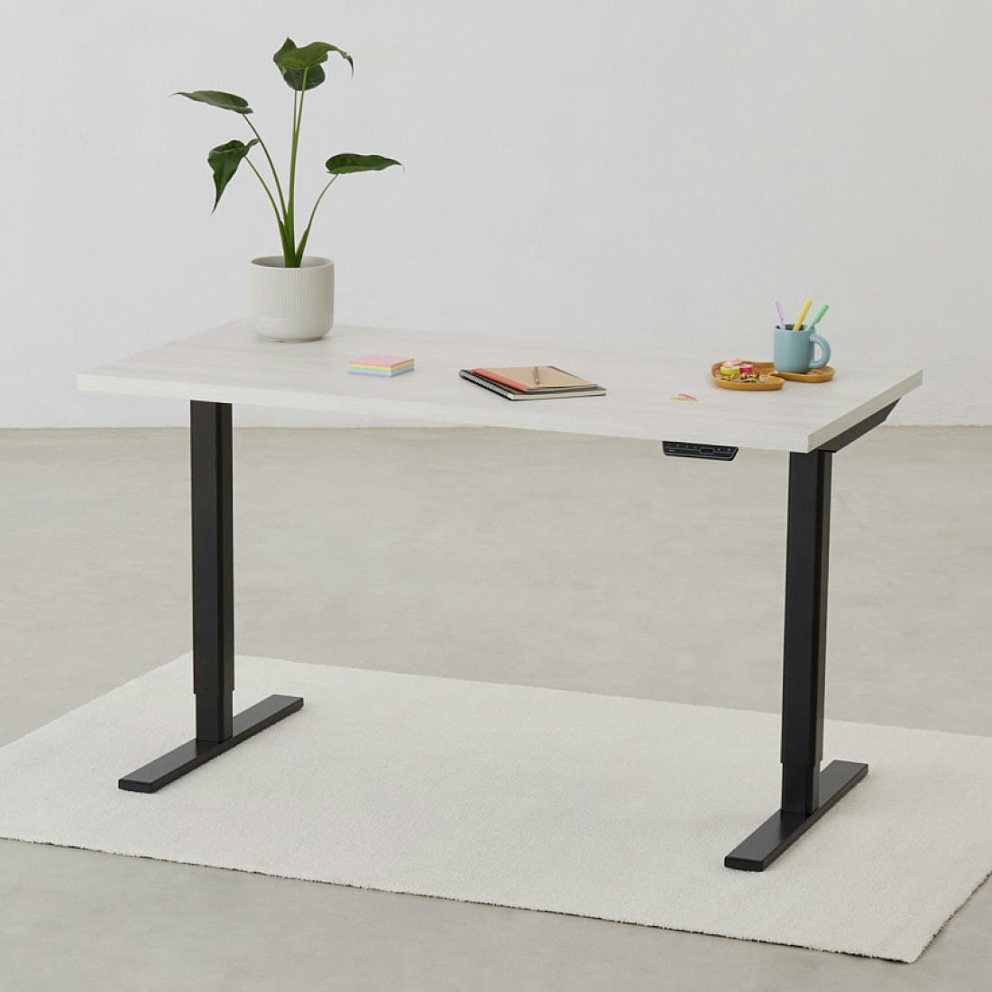 ELEVA PREMIUM - Bureau assis debout effet bois blanc 140x70x3cm