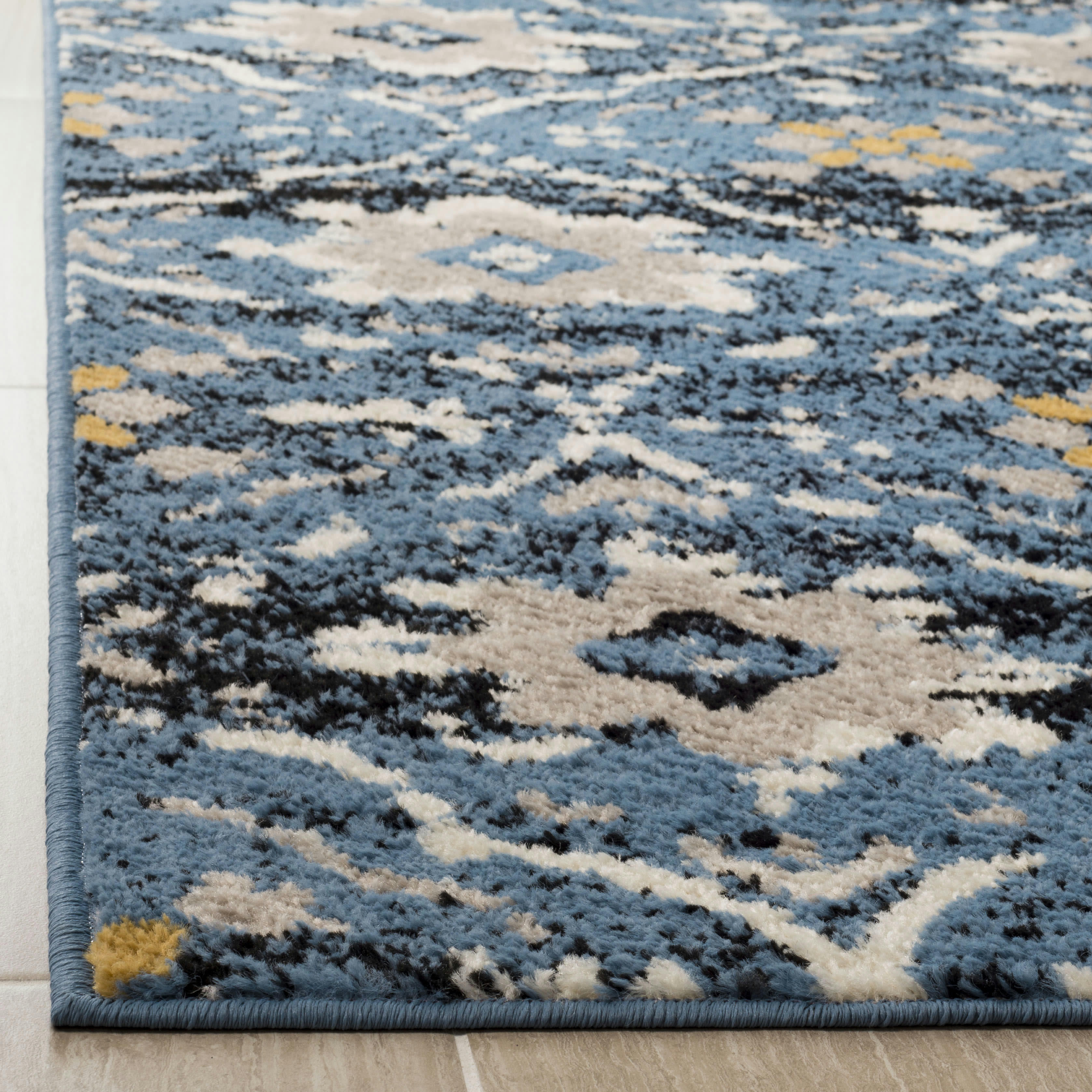 AMSTERDAM - Tapis de salon interieur en bleu & crème, 69 x 244 cm