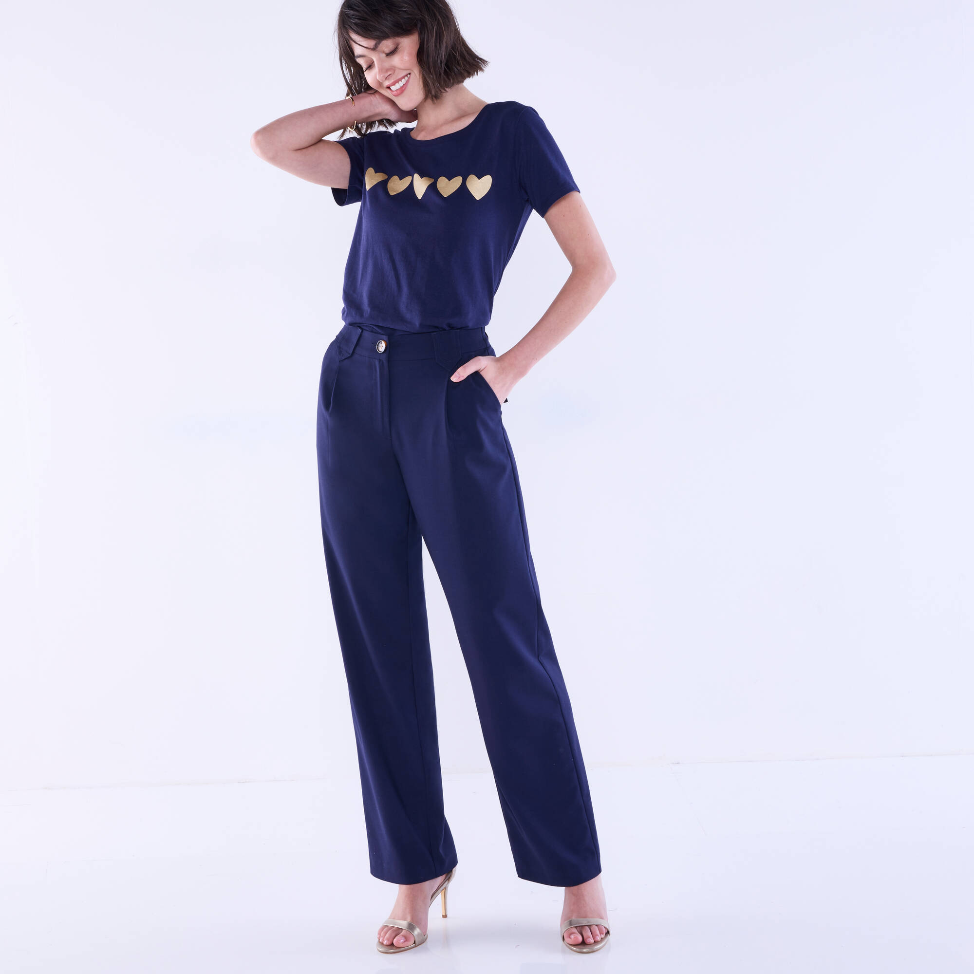 Pantalon droit large, uni