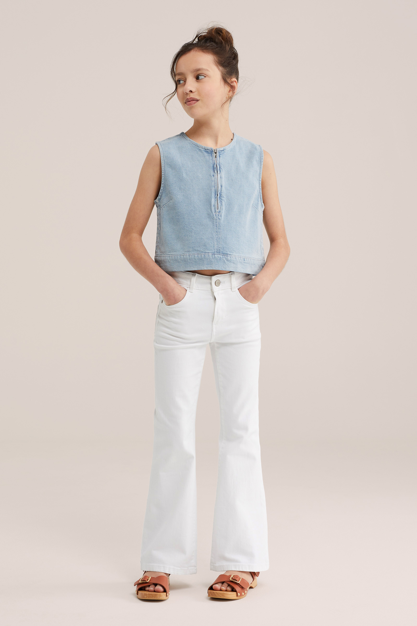 Meisjes denim top met borduursels