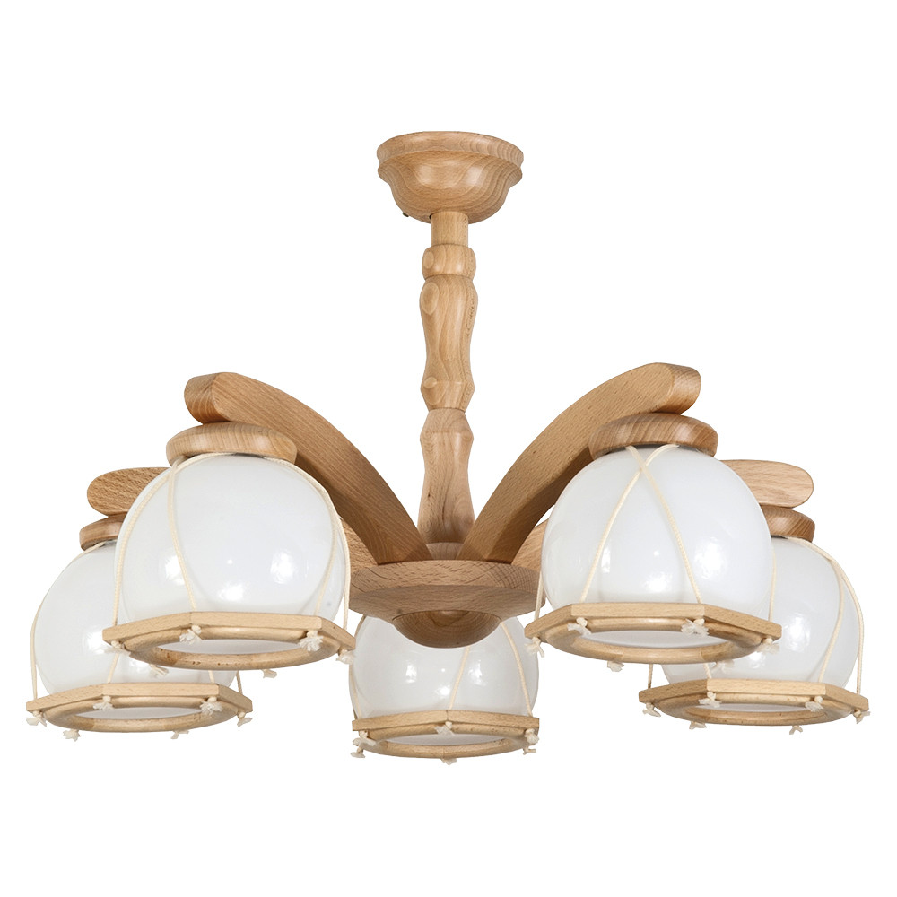 Lampa sufitowa drewniana retro EDYLIT 5xE27 RZEMYK NATURAL 4-150/7