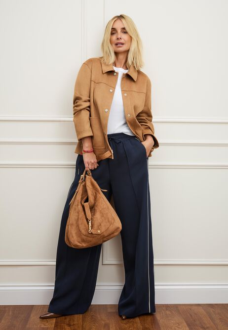 Womens Navy Side Stripe Wide Leg Trousers