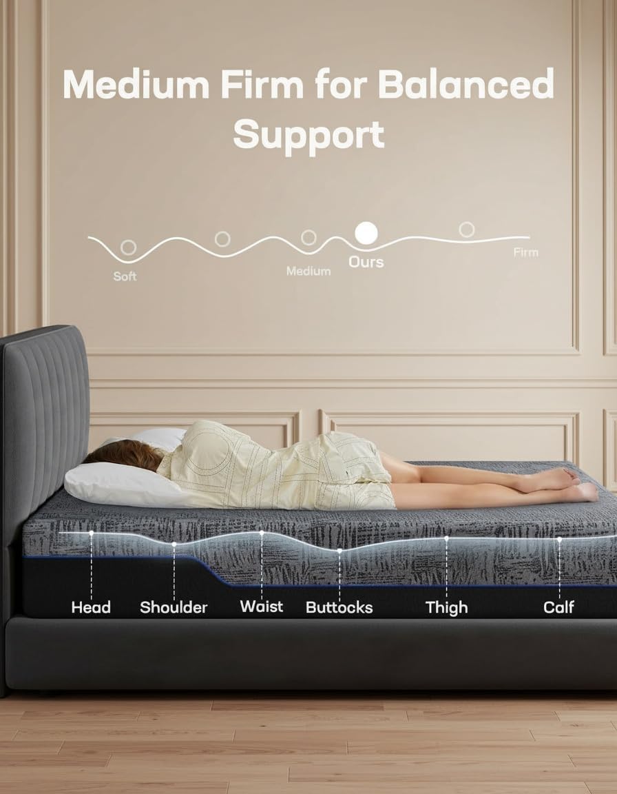 Marsail NS1 Queen Massage Adjustable Base with Mattress Set,Dual Motor Frame + 14 Cooling Gel Memory Foam Mattress, Wireless Remote, CertiPUR-US