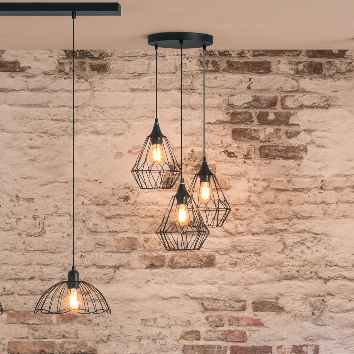 Wire suspension lamp "Kaore" Black metal, D.25 cm