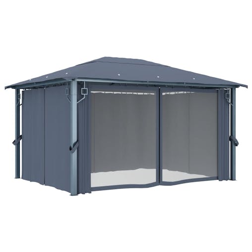 NNEVL Gazebo with Curtain 400x300 cm Anthracite Aluminium