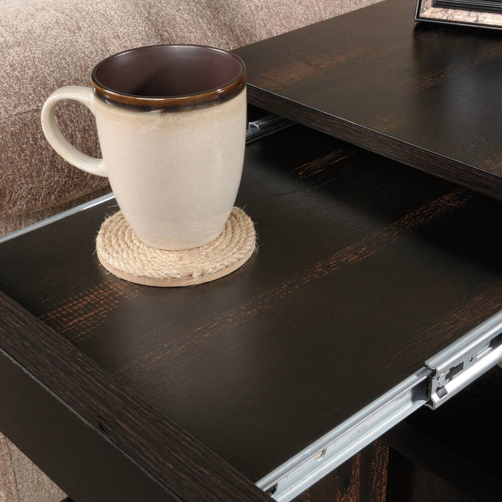 Sauder Dakota Pass 1-Door Sofa End/Side Table With Storage Tray, Char Pine Finish