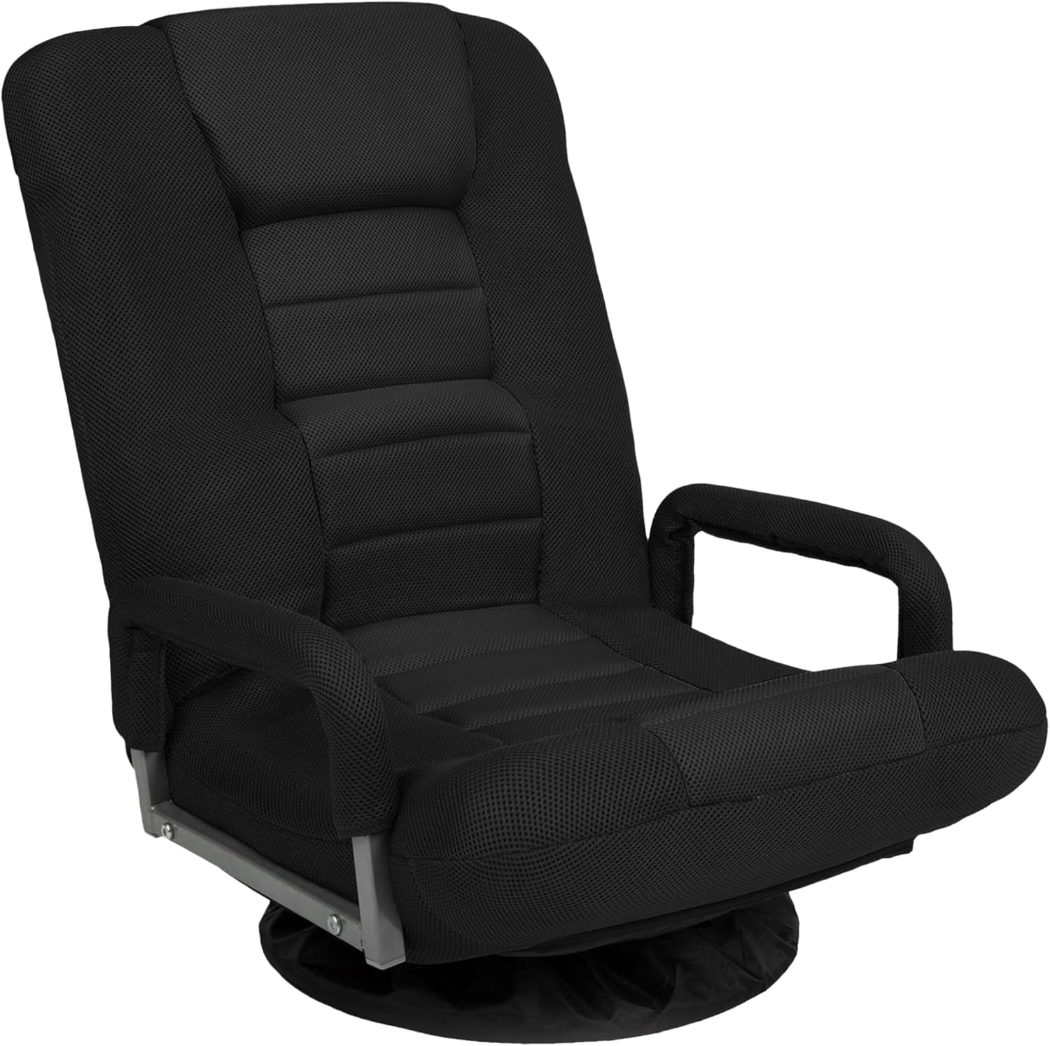 Best Choice Products Swivel Gaming Chair 360 Degree Multipurpose Floor Chair Rocker for TV, Reading, Playing Video Games w/Lumbar Support, Armrest Handles, Adjustable Foldable Backrest - Black/Black