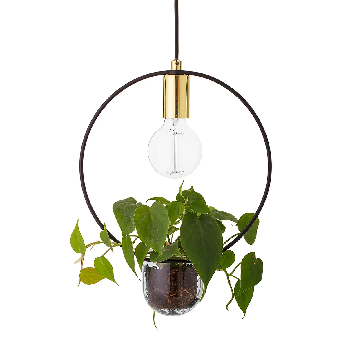Bloomingville - Blumentopf-Pendelleuchte, rund, Metall/ Gold