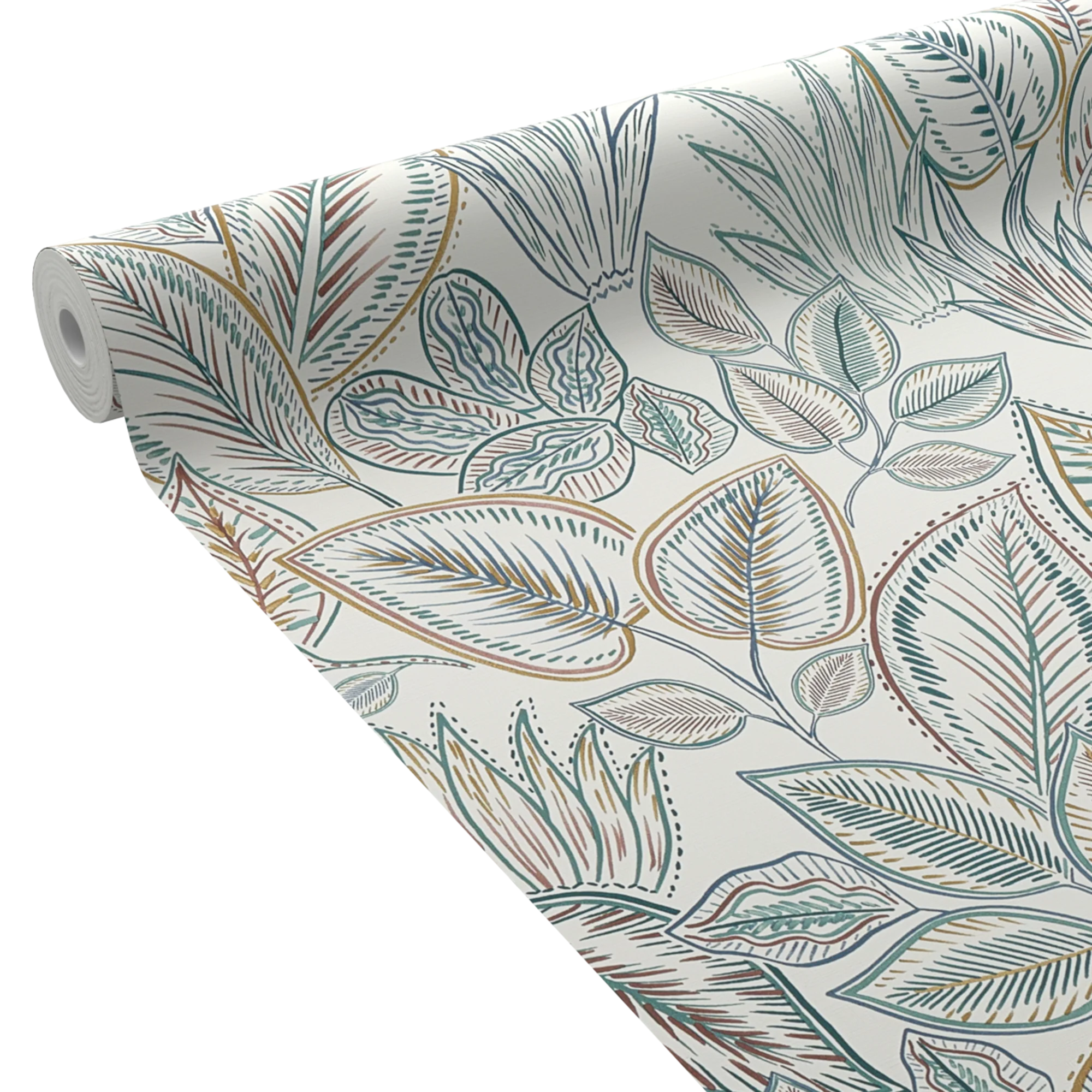 Papier peint intissé CELIAN coloris vert céladon et ocre