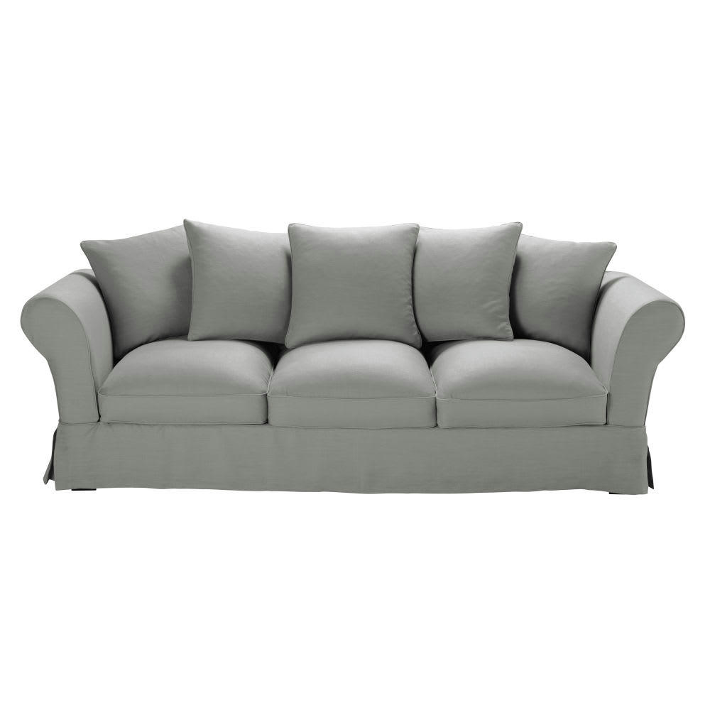 Roma - Housse de canapé 4/5 places en lin froissé gris clair