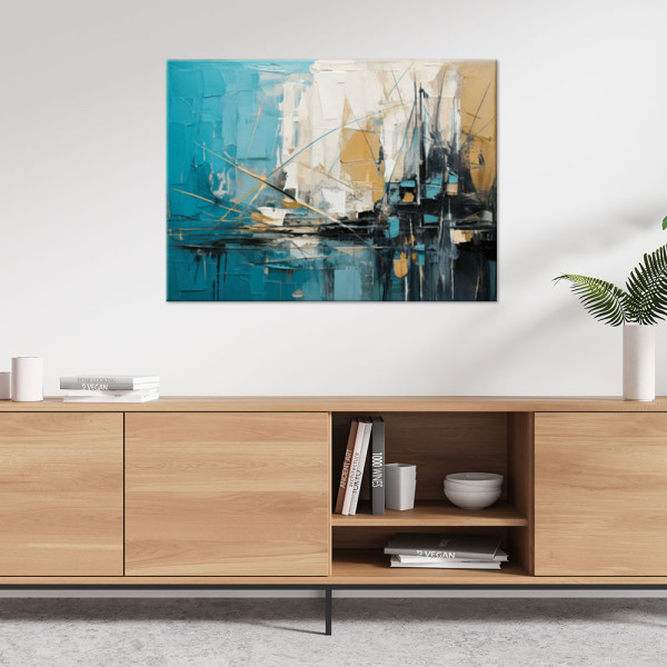 Feeby Obraz nowoczesny do salonu, Abstrakcja olejny turkusowy beżowy 60x40
