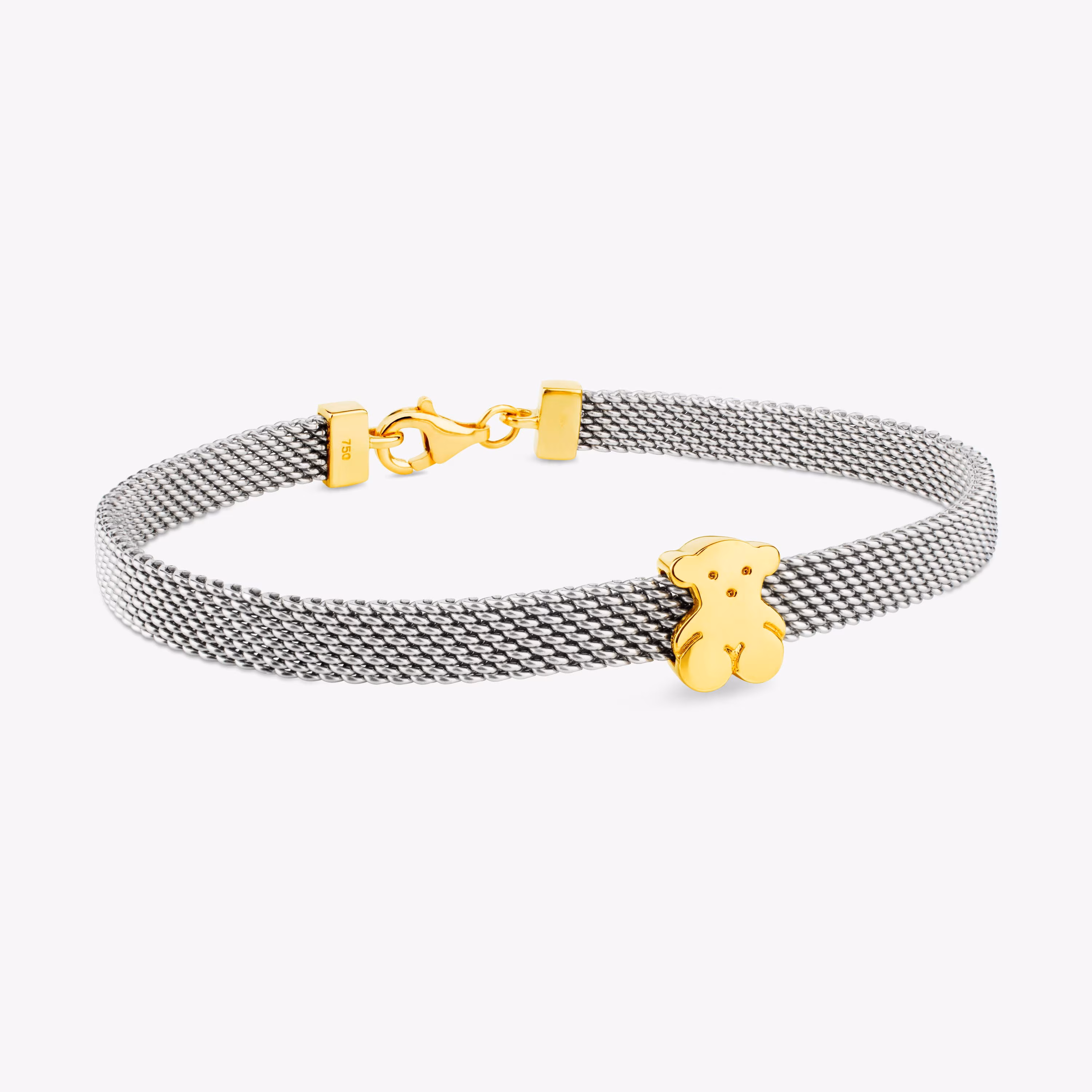 Pulsera de oro y acero motivo oso de 0,5cm Mesh