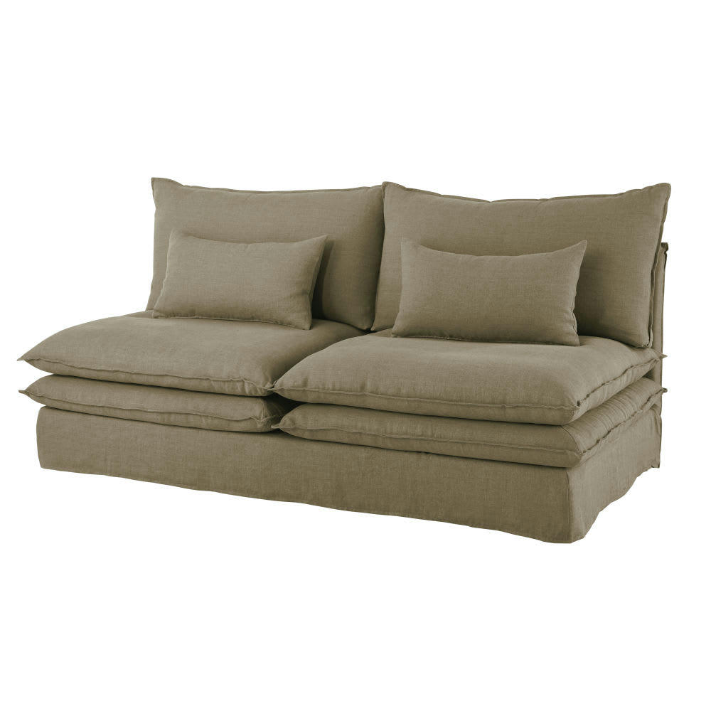 Pompei - Chauffeuse pour canapé modulable 2 places en lin vert kaki