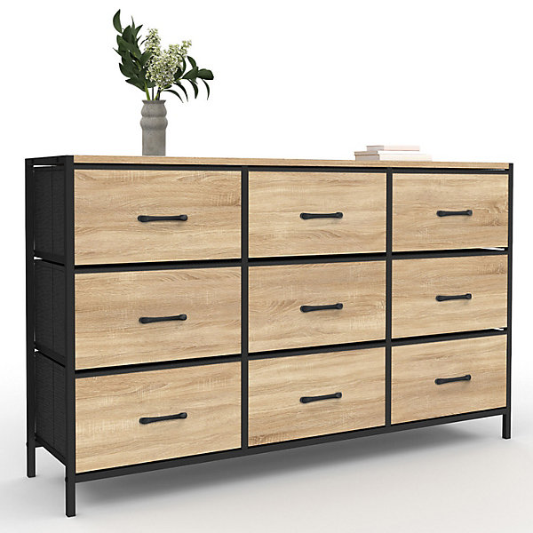 Commode 9 tiroirs en tissu UTAH 115 cm meuble de rangement design industriel