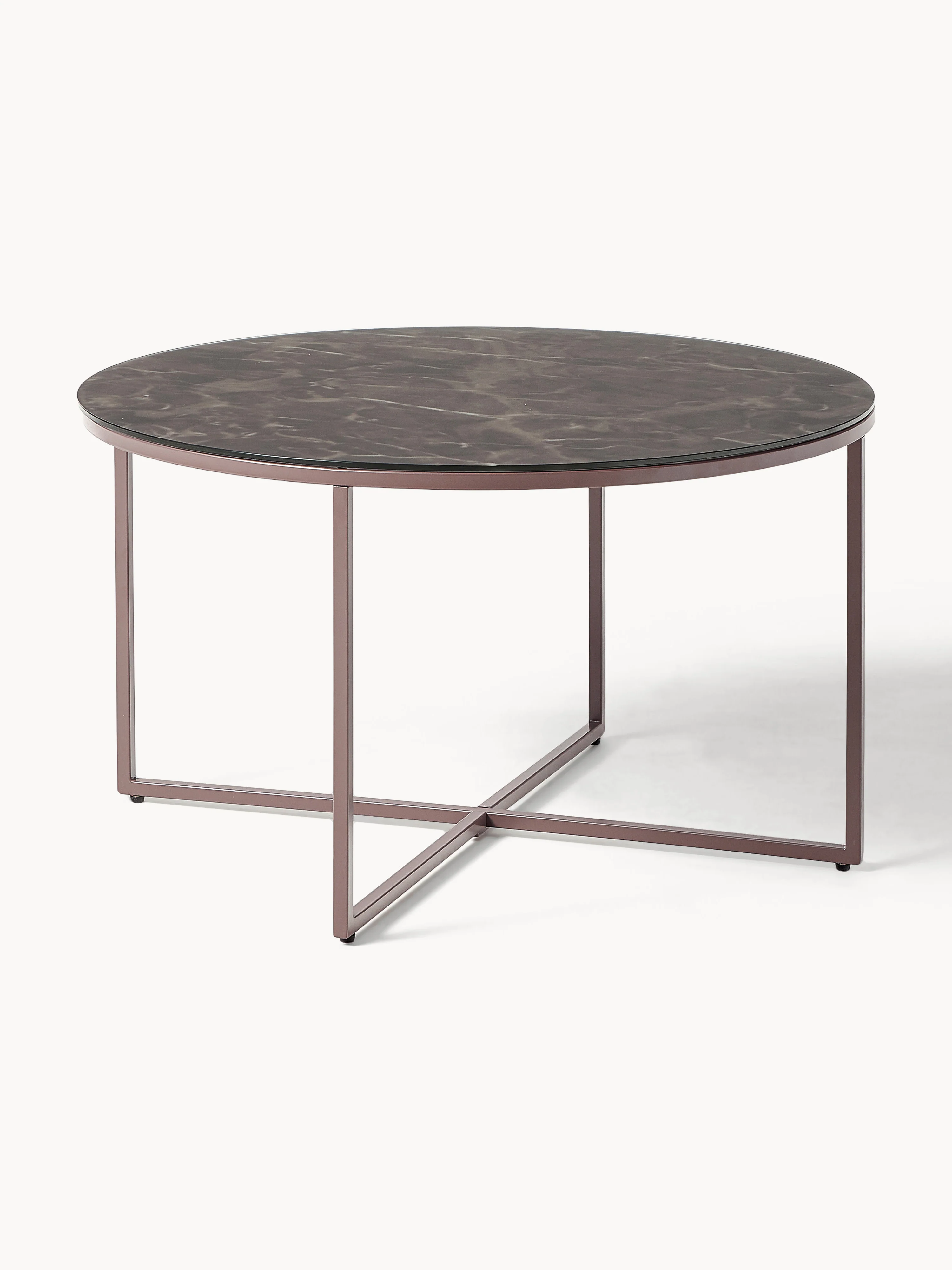 Runder Couchtisch Antigua mit Glasplatte in Marmor-Optik