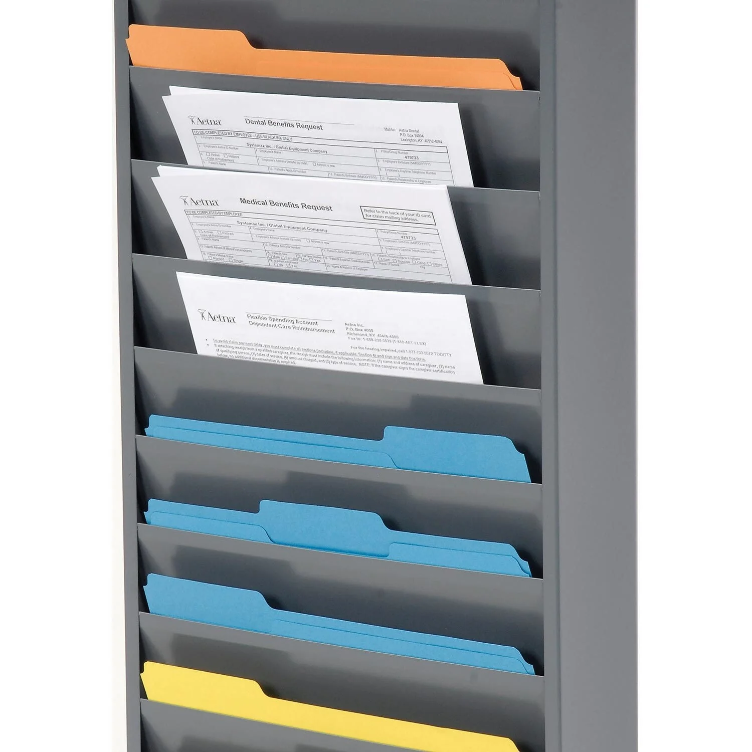 Steel Medical Chart Hanging Wall File Holder, 10 Pockets, Gray - 1.94L x 13.25W x 26.25H