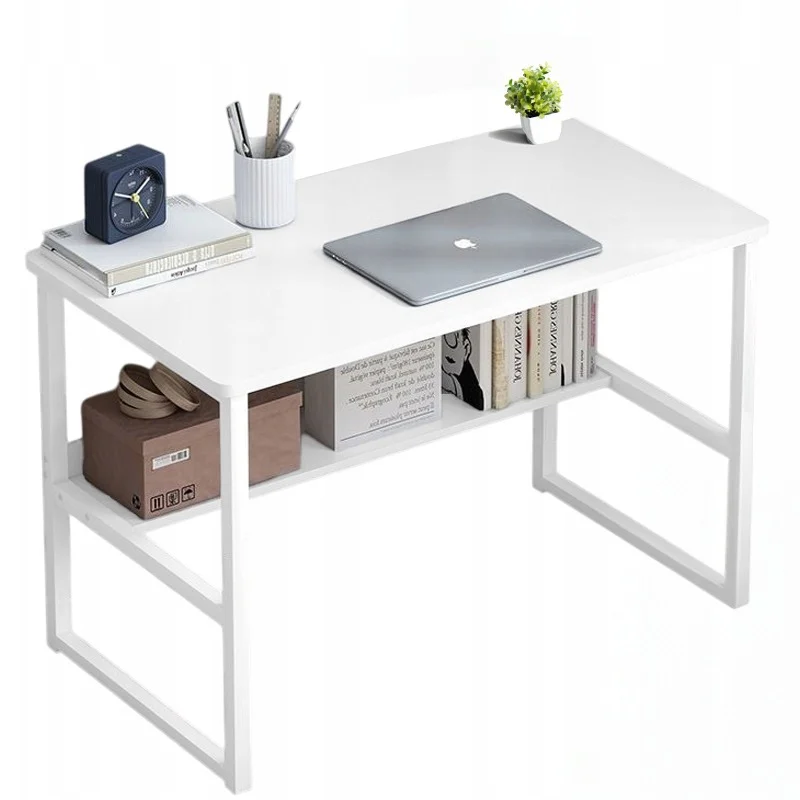 Białe biurko komputerowe nowoczesne loft z półką 100 cm