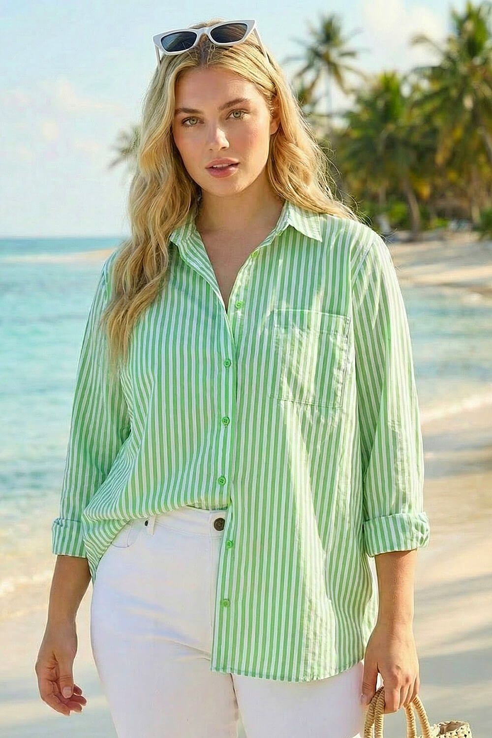 Roman Curve Stripe Buttoned Shirt