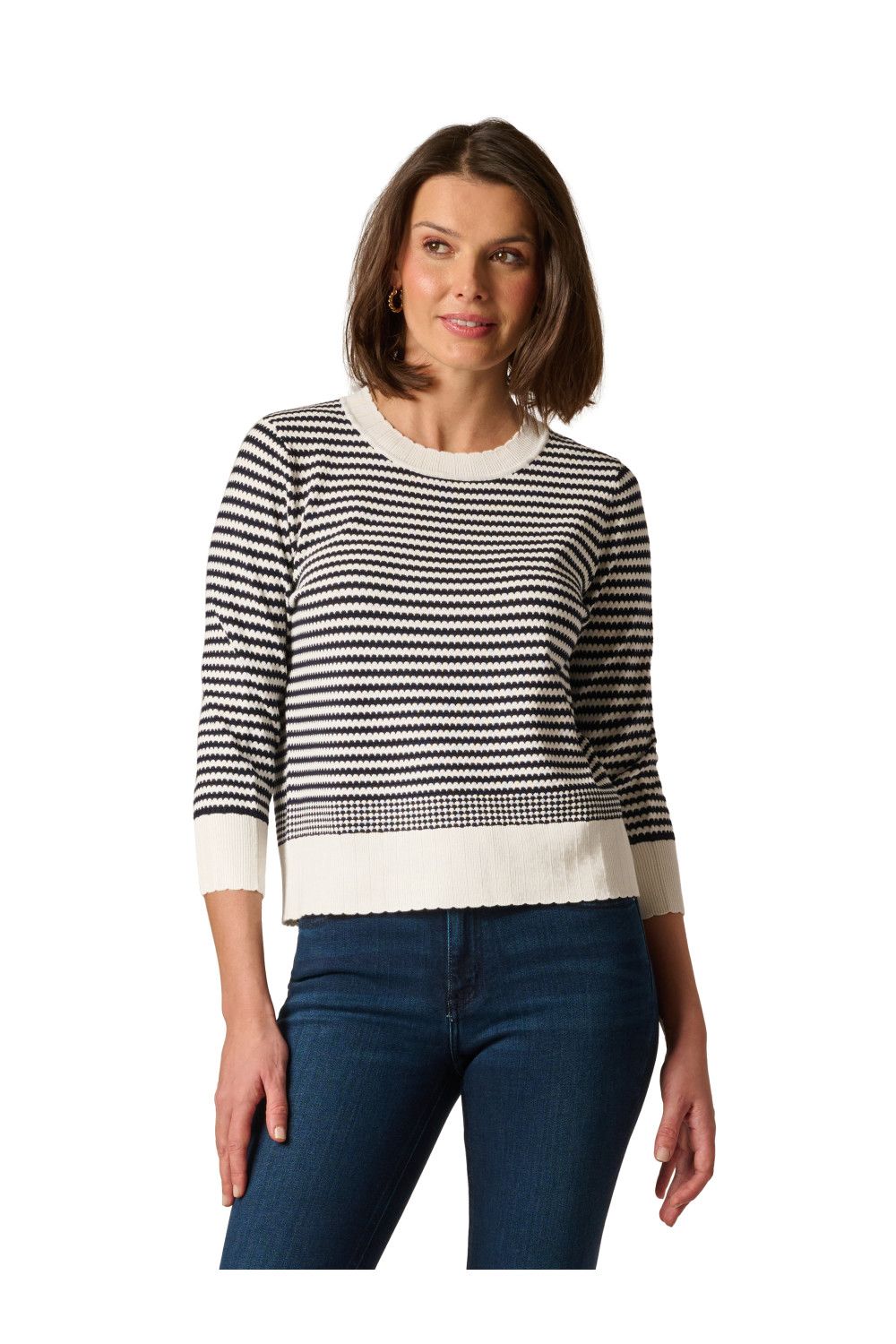 Adrianna Papell Crew Neck Scalloped Sweater
