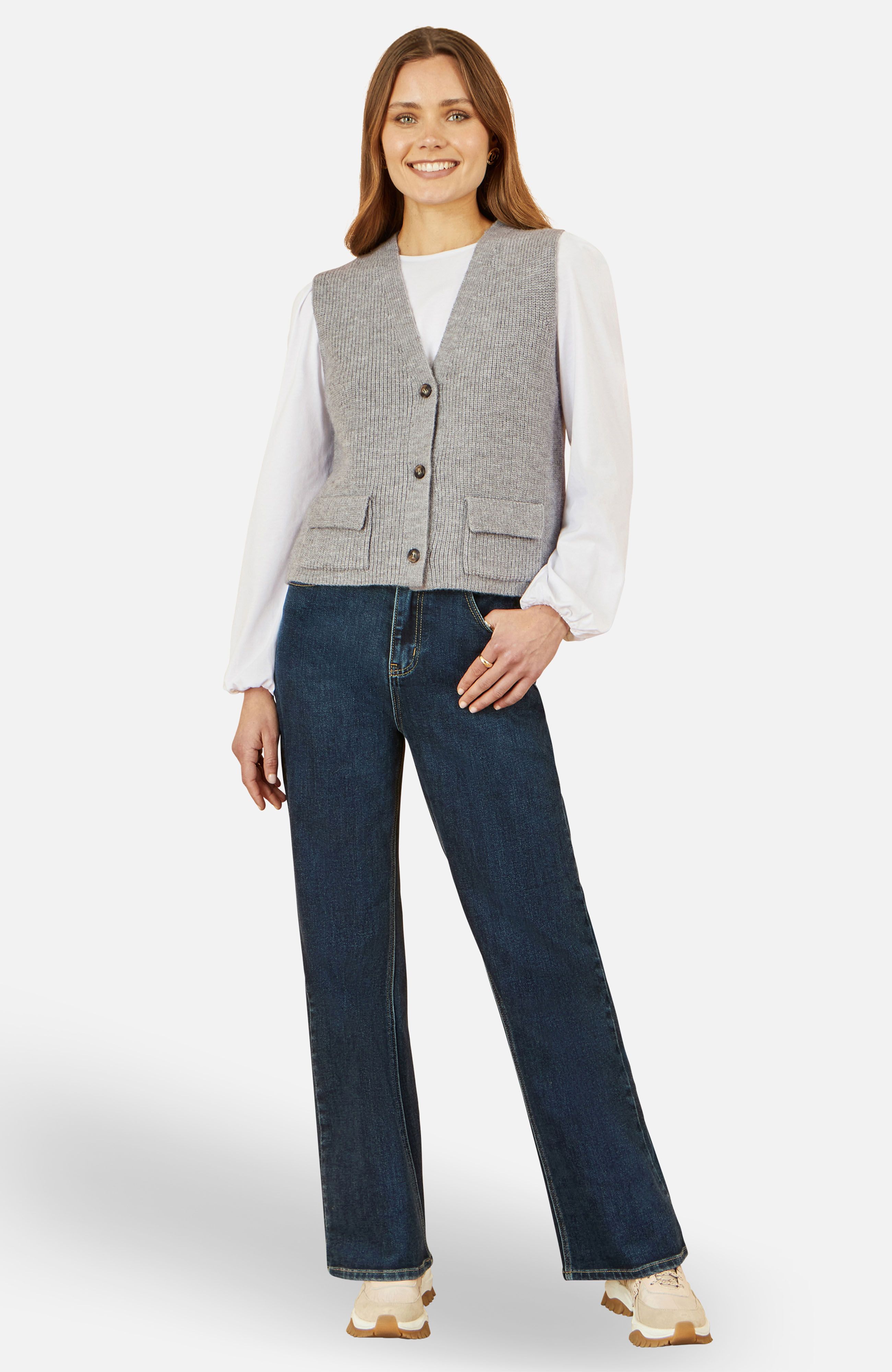 Yumi Grey Knitted Pullover Waistcoat