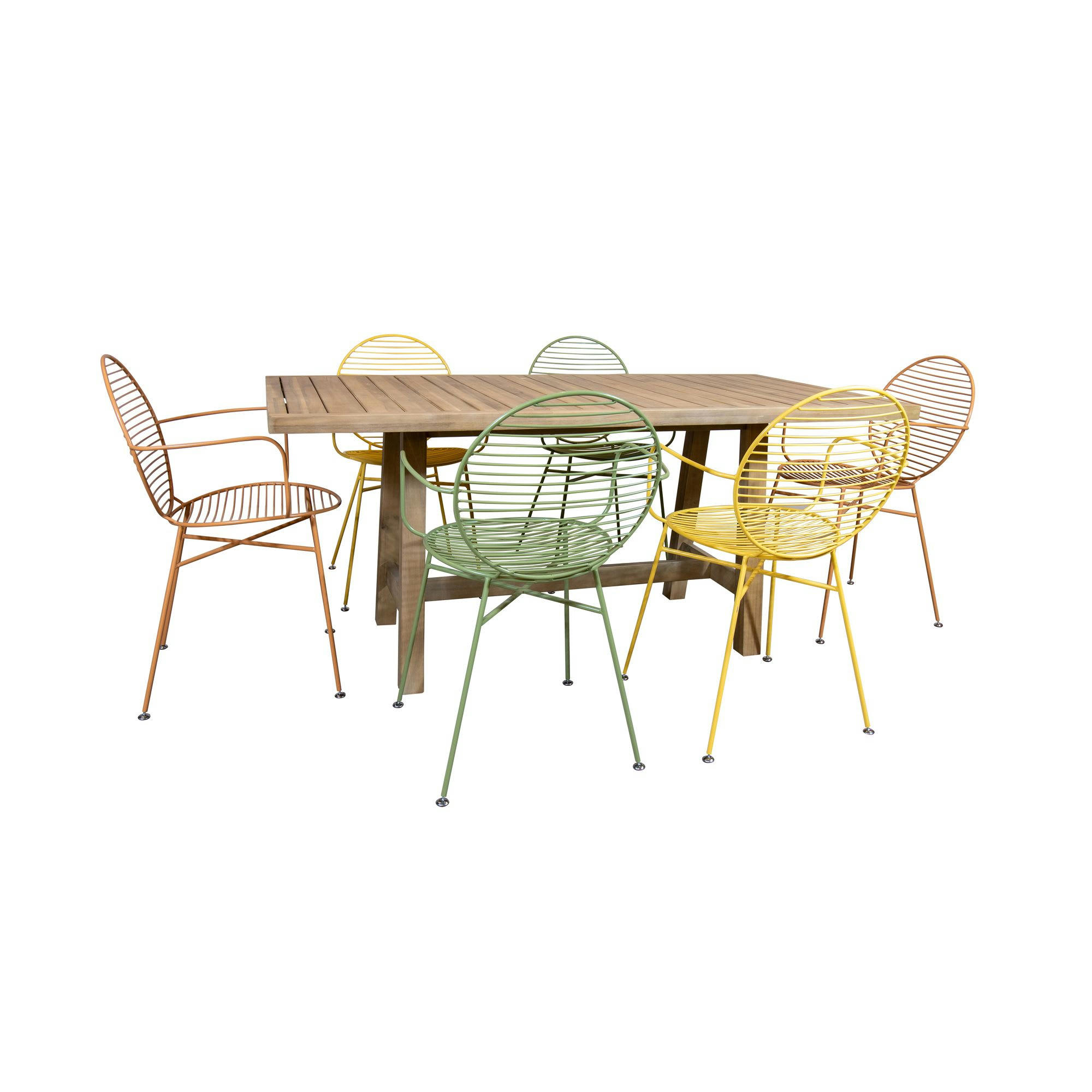 SAOMAD - Ensemble de jardin table en bois et chaises en métal coloré 6 places