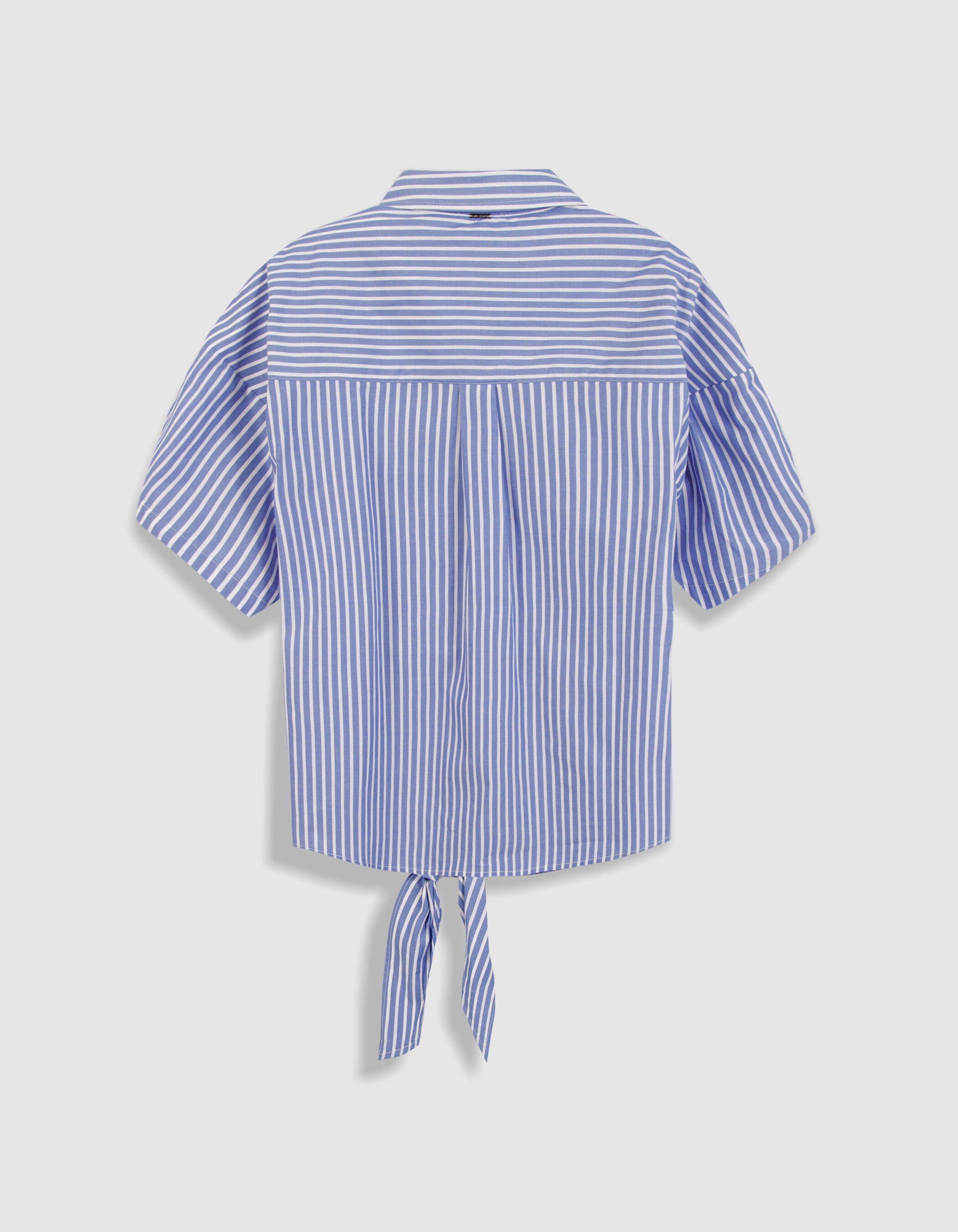 Chemise manches courtes bleue motif rayures à nouer Femme