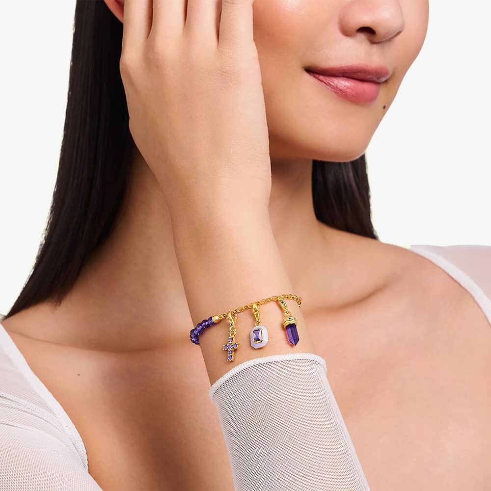 THOMAS SABO Gold Plated Purple Hexagon Amulet Charm 2048-973-13