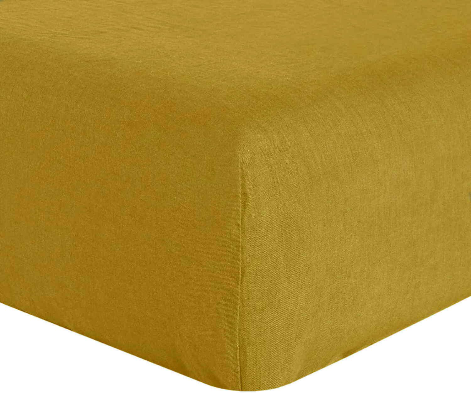 JAUNE - Drap Housse lin lave jaune 140x190 cm