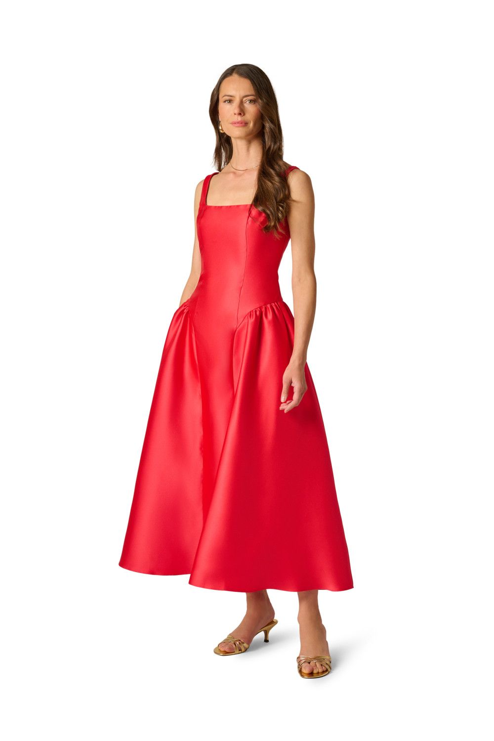 Adrianna Papell Shirred Mikado Ankle Dress