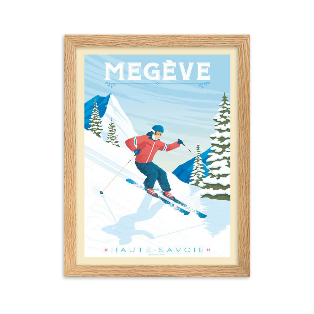 - Affiche Megève France avec Cadre (Bois) 21x29,7 cm