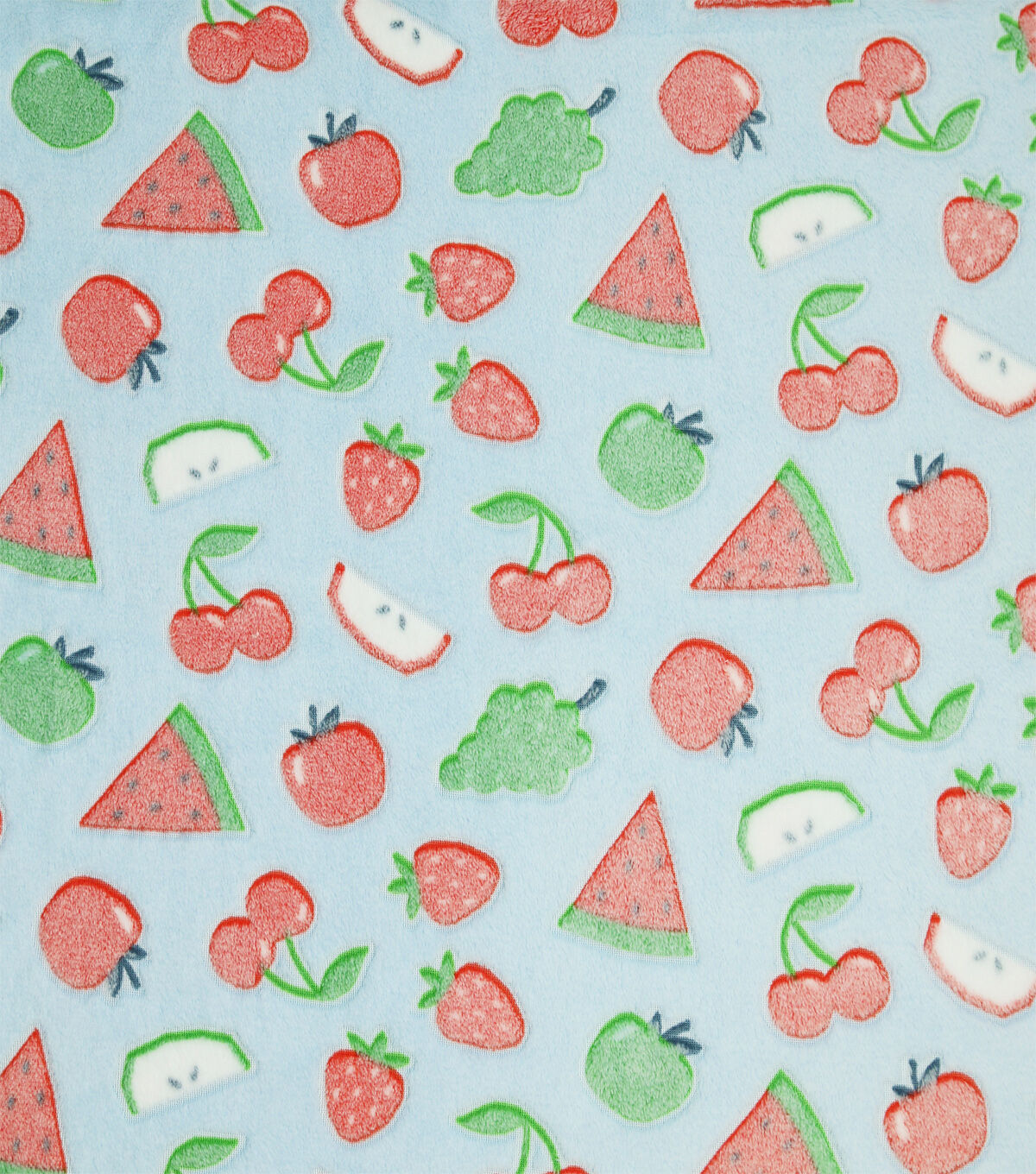 Embossed Fruit On Blue Sew Lush Fleece Fabric