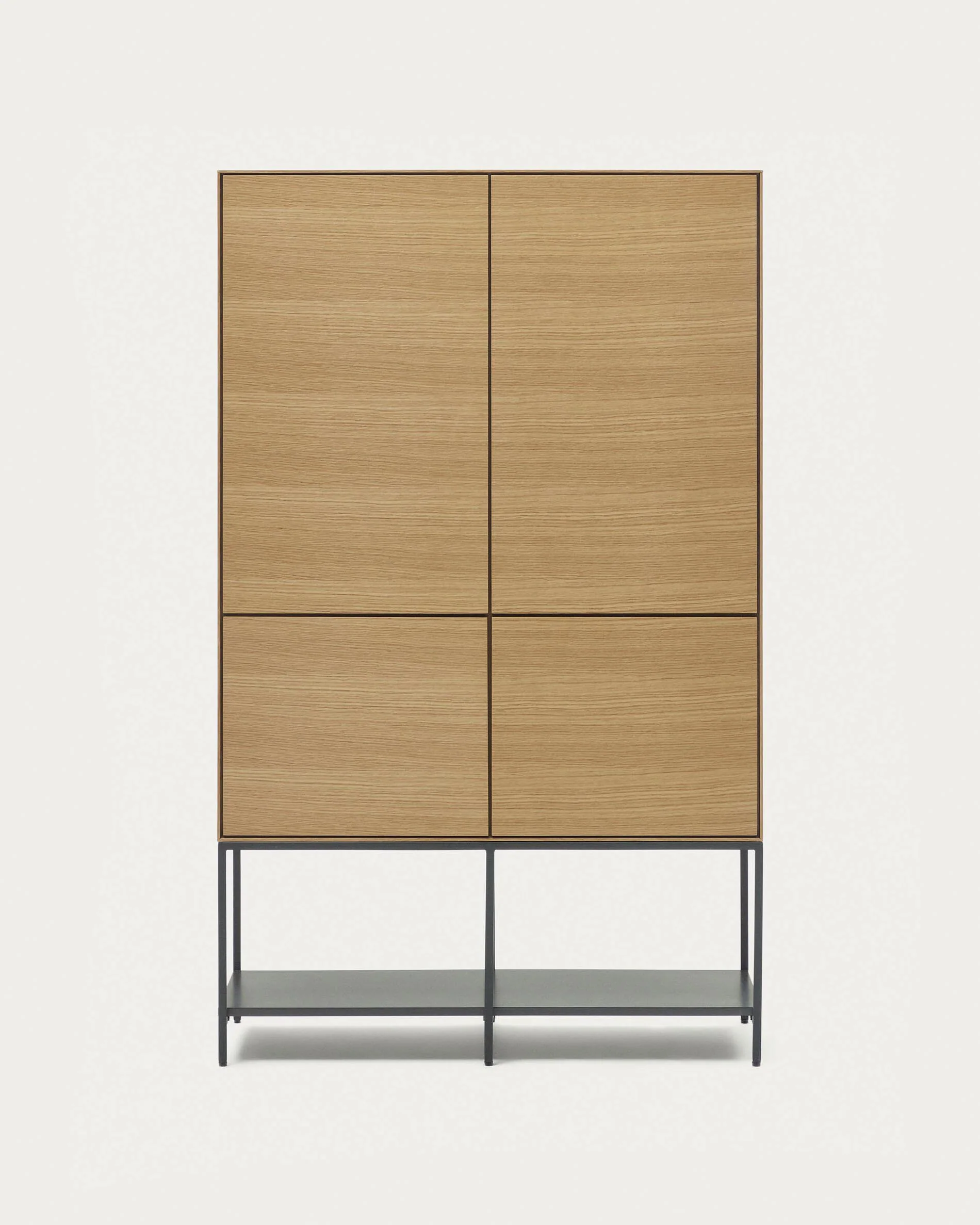 Vedrana 4 door tall sideboard in oak veneer with steel legs, 97.5 x 160 cm