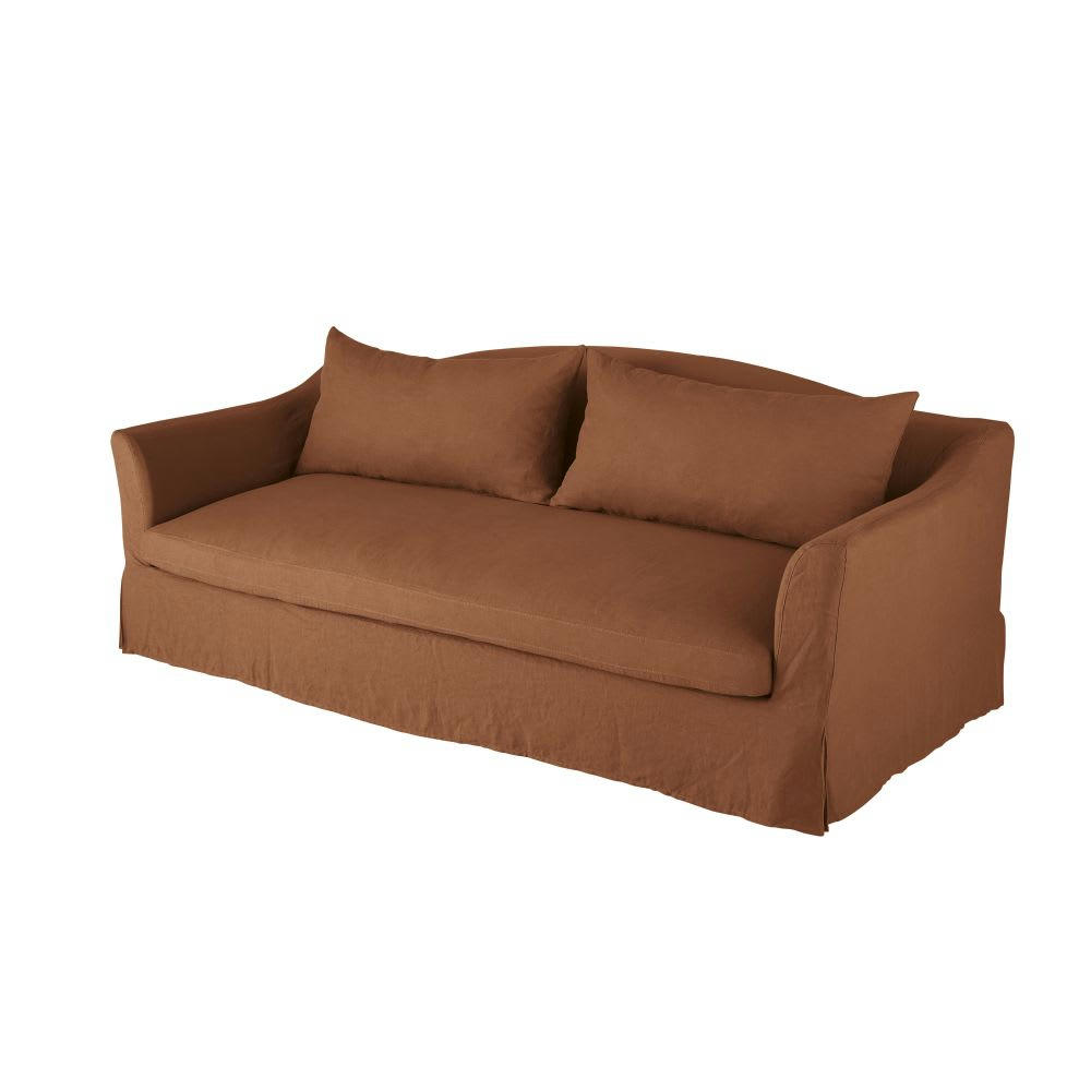 Anaelle - Canapé 3/4 places en lin froissé orange de Sienne