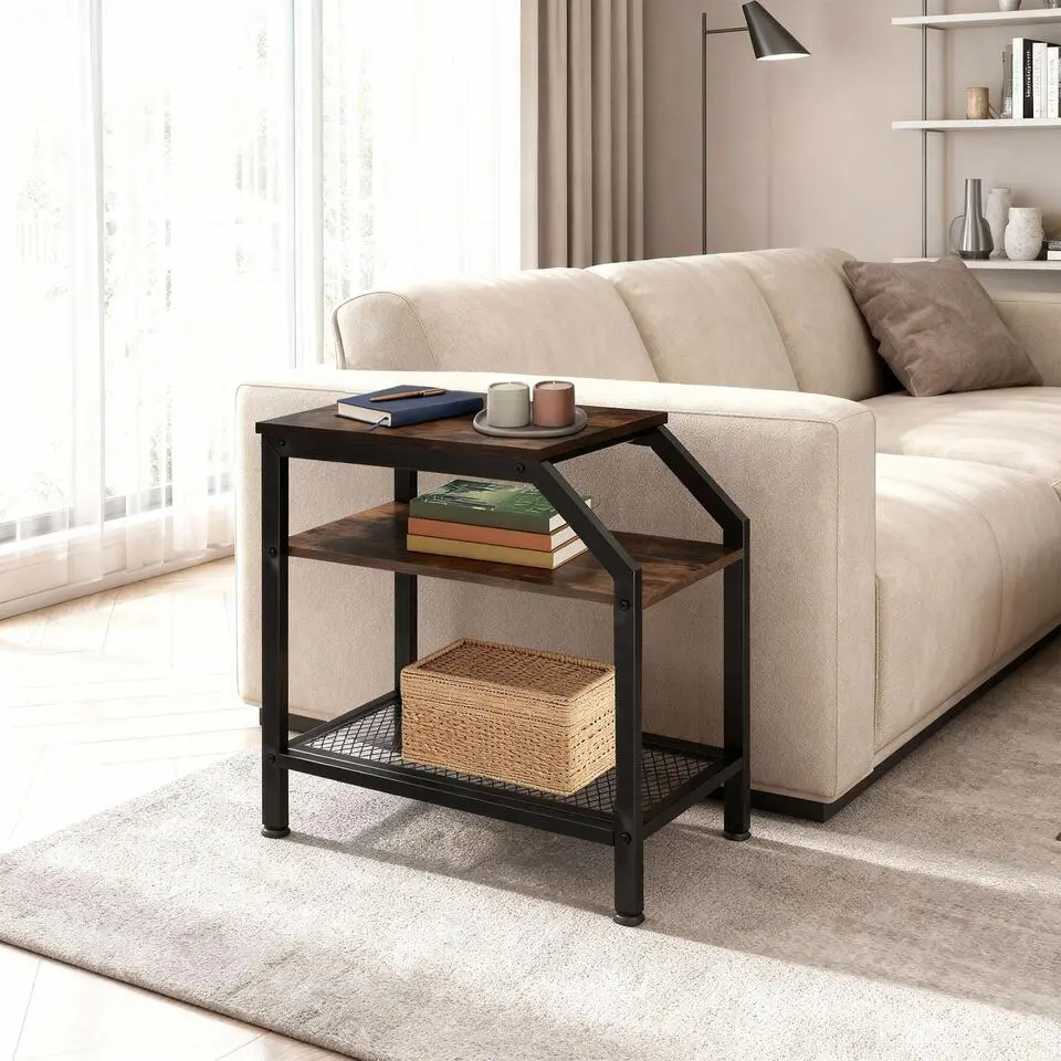 tectake Bijzettafel Plymouth 36,5x58,5x59,5cm, Industrieel Hout Donker, Rustiek