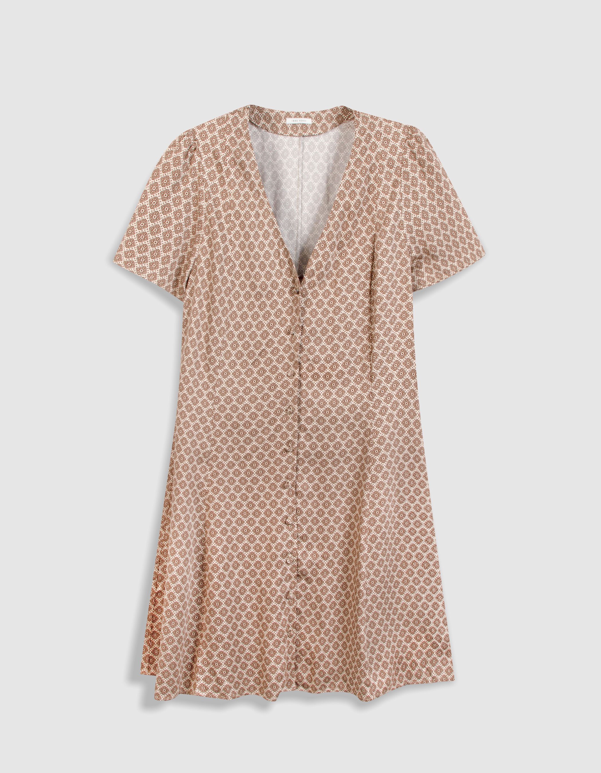 Robe courte imprimé cravate marron Femme