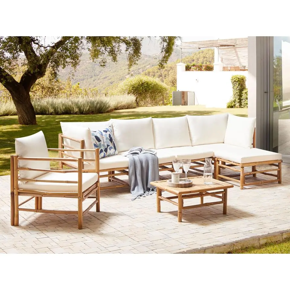 CERRETO - Loungeset 6-zits - Wit - Bamboehout