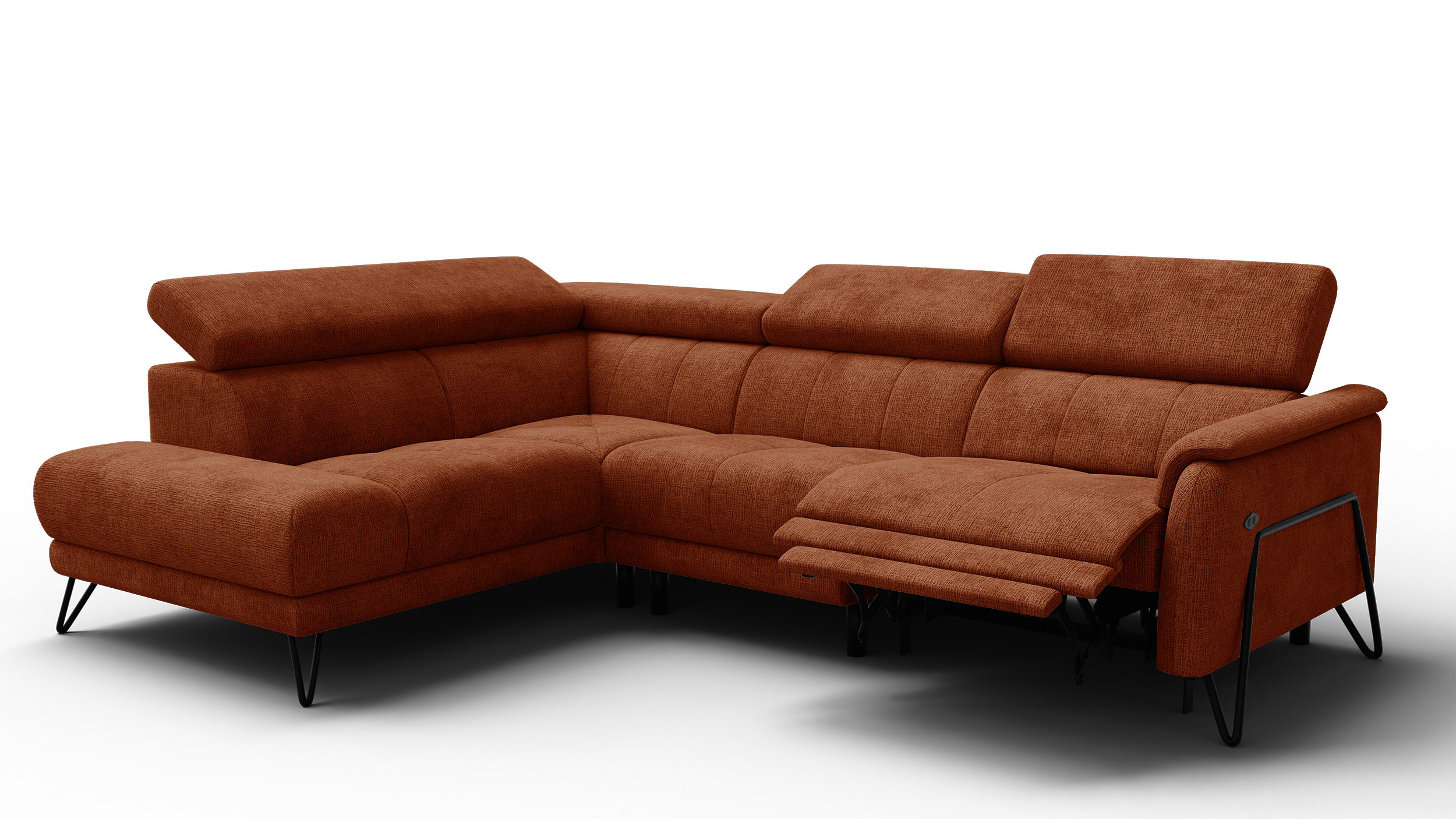 Sofa narożna 5 osobowa lewa RODEN, 1 x Relax Zero Gravity, pomarańczowa