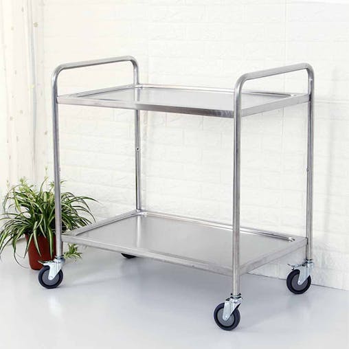SOGA 2X 2 Tier Stainless Steel Kitchen Food Cart Trolley Utility Round Small 81x46x85cm