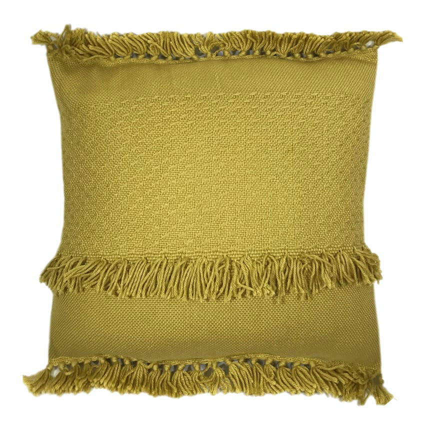 FRINGE - Coussin jaune moutarde 50x50