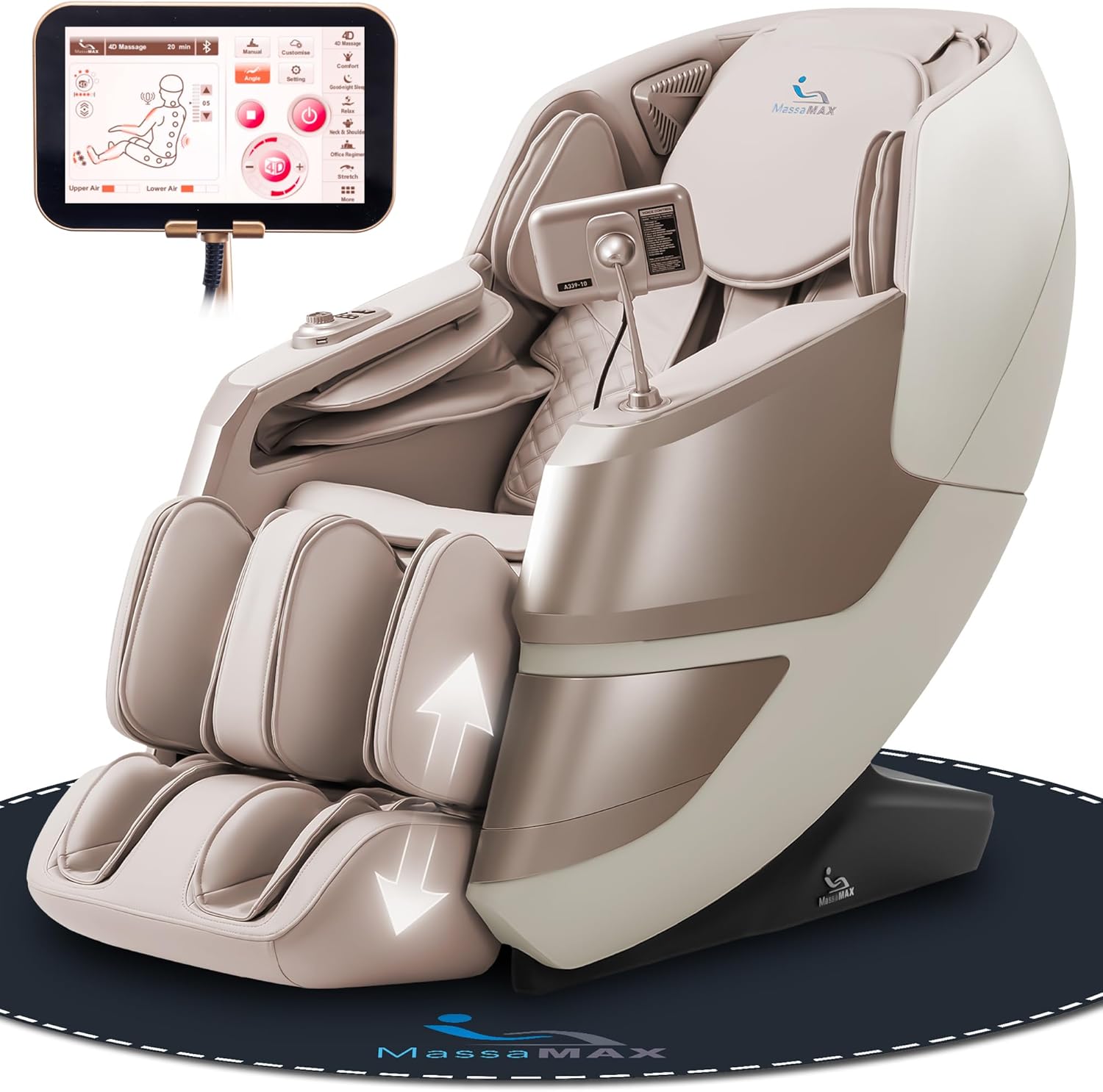 MassaMAX MT339 4D Massage Chair, Full Body Recliner with Auto Footrest, Zero Gravity, OTA Cloud Tech, SL Track, Deep Yoga Stretch, 27 Modes, APP, AI Control, and Heating (Golden)
