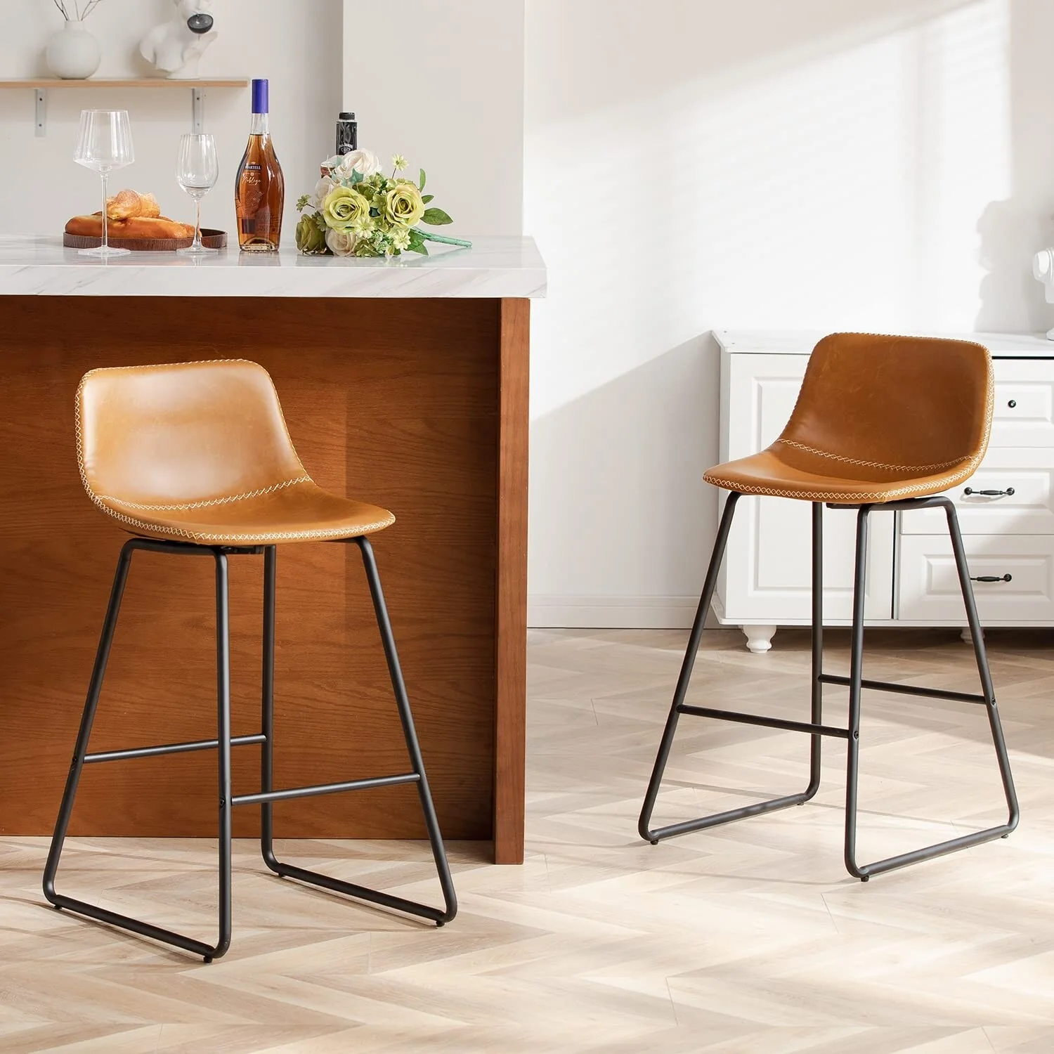 Counter Height Bar Stools Set of 2, Counter Stools with Backs, Bar Stools for Kitchen Island, Bar Stools 26 Inch Seat Height