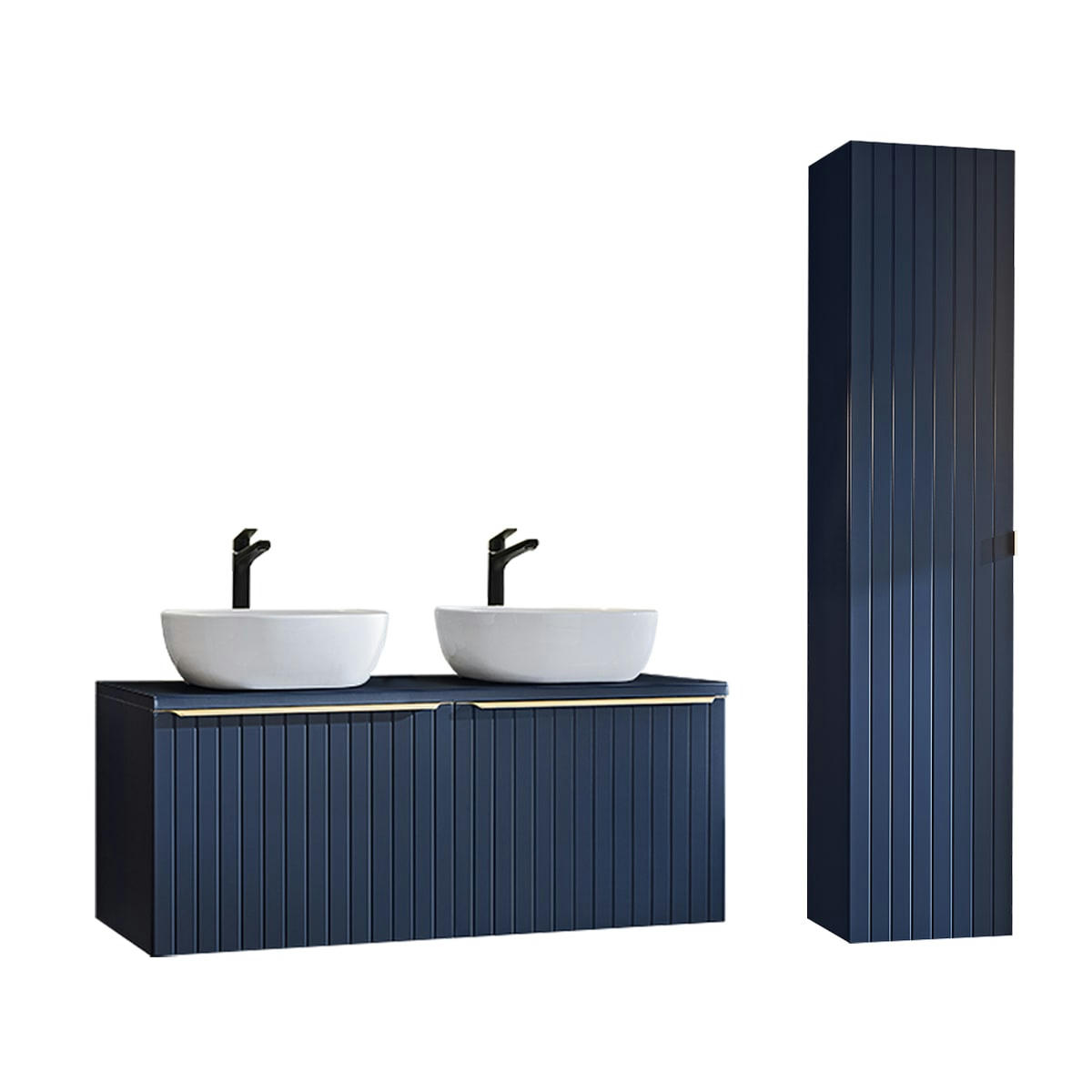 - Ensemble meuble double vasque 120cm et colonne stratifiés bleu