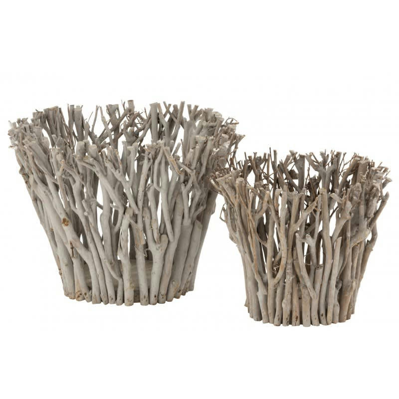 BRANCHES - Bougeoir branches avec verre bois gris H30cm