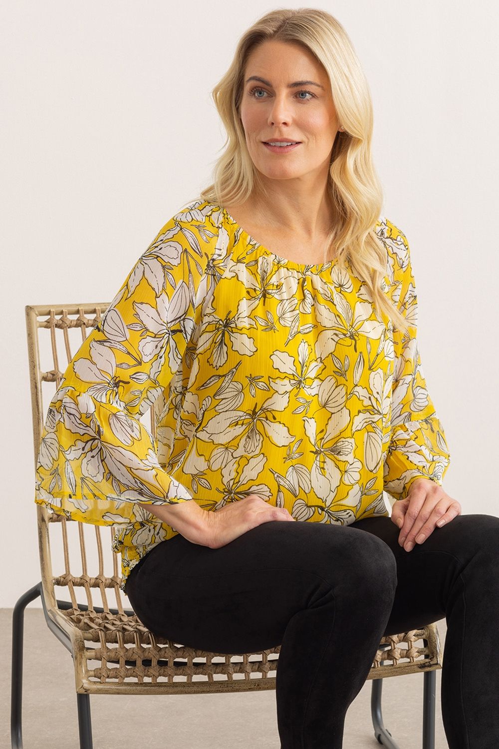 Klass. Smocked Hem Floral Print Top