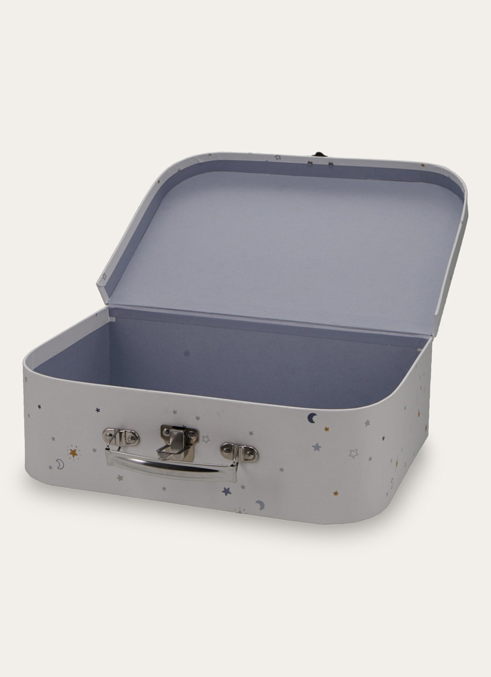 VALISETTE EN CARTON MOTIF ÉTOILES ET LUNES ECRU